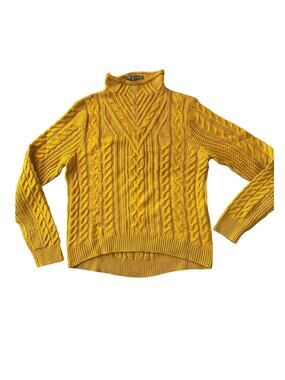 Marled by Reunited Clothing Women’s S Yellow Cable Knit Mock Neck Sweater